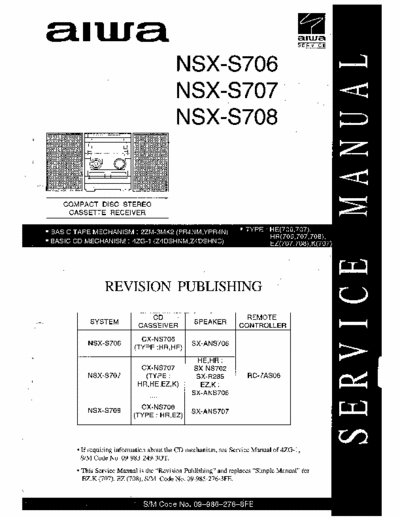 Aiwa NSX-S706, NSX-S707, NSX-S708 Service Manual Cd HiFi Cassette Receiver - Tape mech. 2ZM-3MK2 (PR4NM, YPR4N), Cd mech. 4ZG-1 (Z4DSHNM, Z4DSHNC) - (20.755Kb) 10 Part File - pag. 44